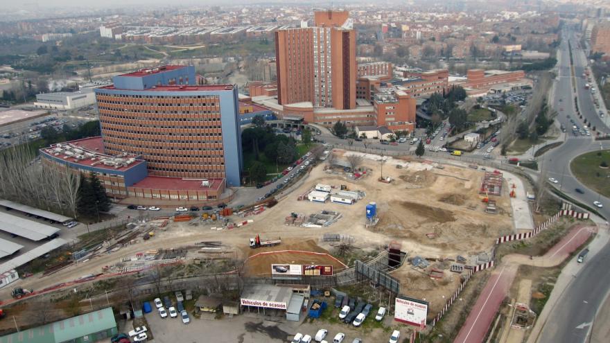 Vista aérea de las obras de la estación Hospital Doce de Octubre