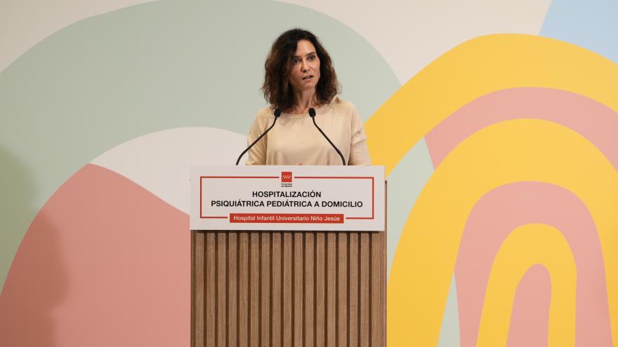 La presidenta Isabel Díaz Ayuso en la presentación del balance de la Unidad de Hospitalización Pediátrica a Domicilio del Hospital Niño Jesús