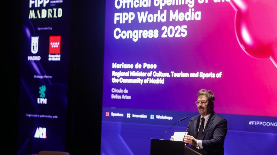 De Paco Serrano inaugura el Congreso Internacional de Editores de Revistas FIPP Media Congress El consejero Mariano de Paco Serrano durante el Congreso Internacional de Editores de Revistas FIPP Media Congress
