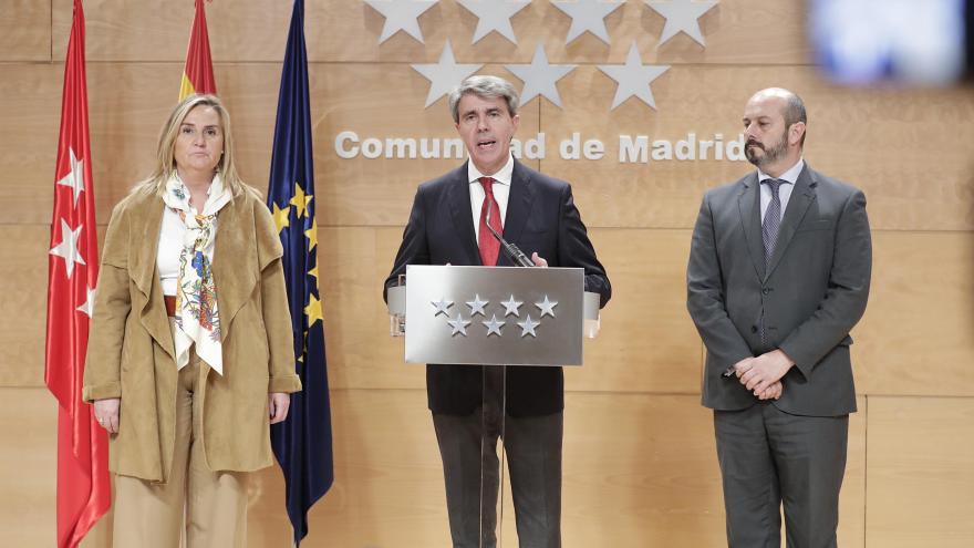 El presidente de la Comunidad de Madrid, Ángel Garrido, durante la comparecencia