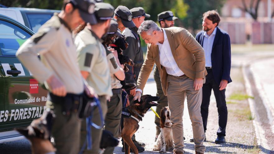 El consejero Carlos Novillo con las unidades caninas de Agentes Forestales