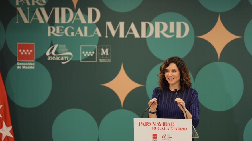 La presidenta Isabel Díaz Ayuso durante la presentación de la campaña Para Navidad, regala Madrid 