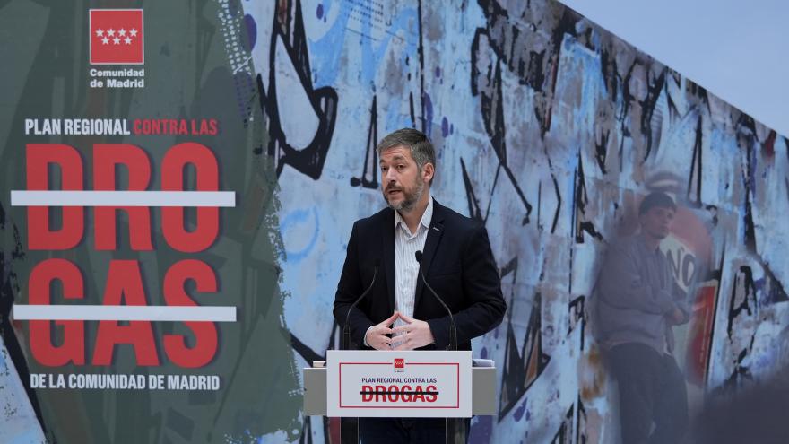 El consejero Miguel Ángel García durante la presentación de un estudio de investigación sobre la percepción de las drogas en Madrid