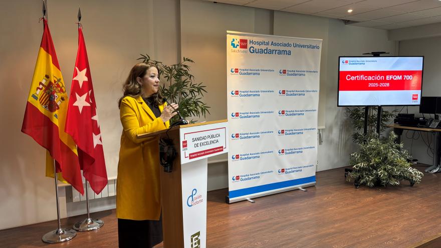 Matute clausura el acto de entrega del sello EFQM 700 al Hospital Guadarrama La consejera Fátima Matute durante la entrega del sello EFQM 700 al Hospital Guadarrama