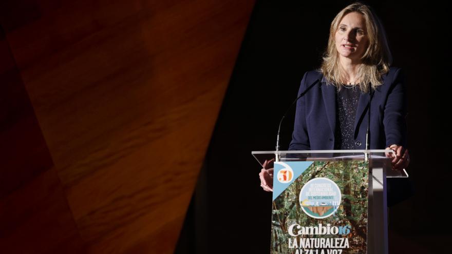 La consejera interviniendo en el atril