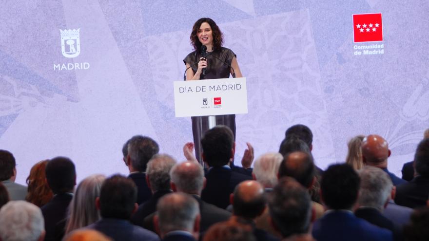 La presidenta Isabel Díaz Ayuso en el acto del Día de Madrid en FITUR 2025