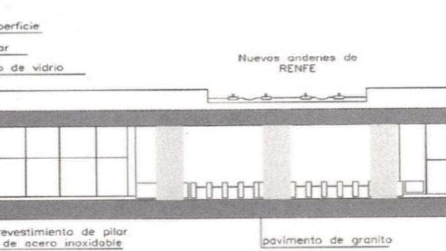 Sección longitudinal estación tipo, materiales estación