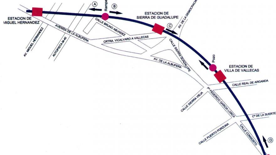 Esquema del trazado de la Línea 1 a Vallecas