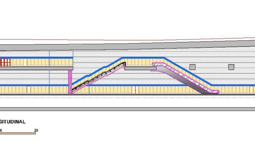 Sección longitudinal de la estación La Almudena