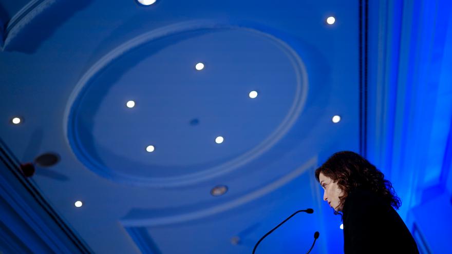 La presidenta frente al micrófono durante su conferencia