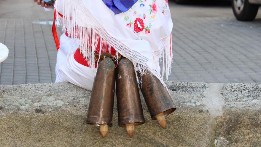 Detalle de cencerros que llevan a la espalda