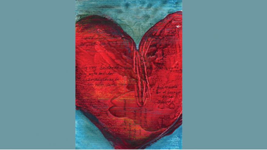 Portada corazón rojo sobre fondo azul