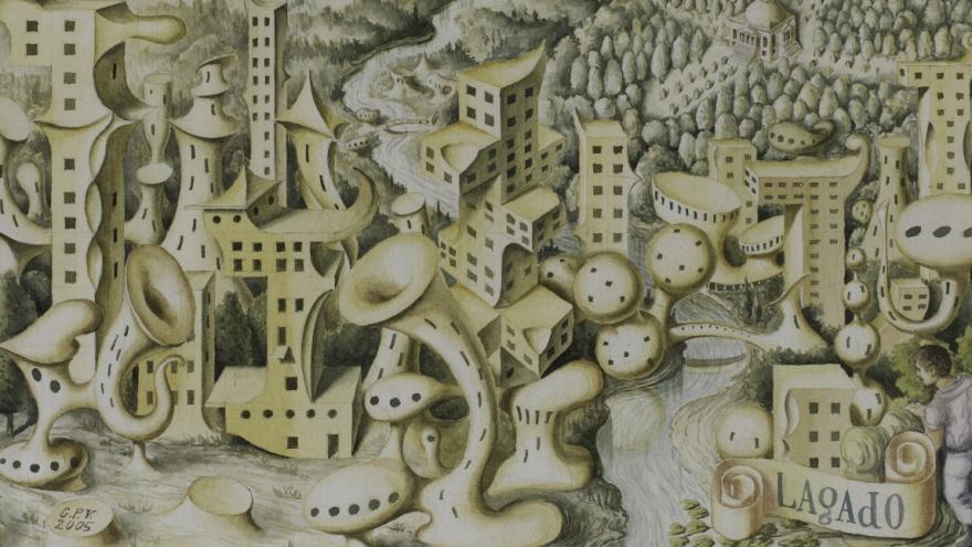 Ciudad. Pérez Villalta Dibujo de una ciudad imaginaria