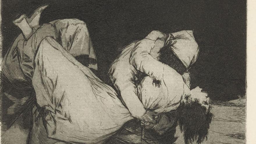 De la serie “Los caprichos”. Francisco de Goya Dos hombres encapuchados secuestrando a una mujer
