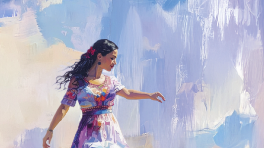 Una pintura que muestra a una chica de ascendencia hispana