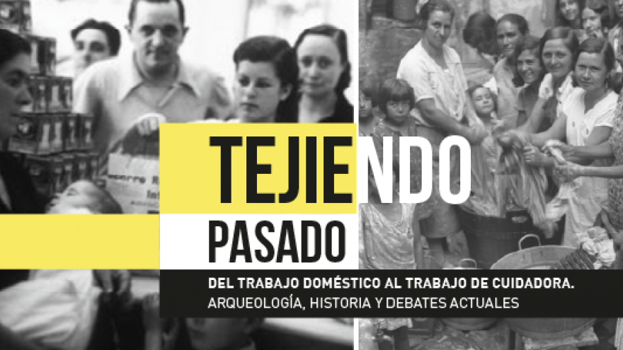 imágenes de mujeres ejerciendo profesiones y título jornada tejiendo pasado