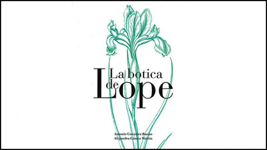 Ilustración en color verde de una planta y texto negro La Botica de Lope sobre fondo blanco