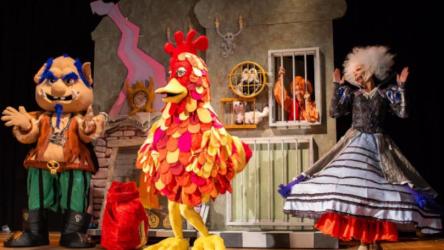 una gallina , un ogro y Jack en una jaula
