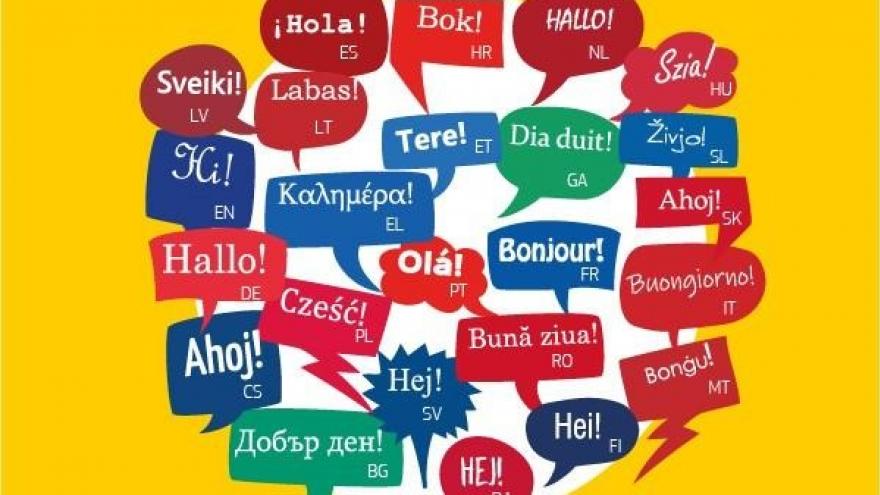 Bocadillo con palabras en distintos idiomas de la UE
