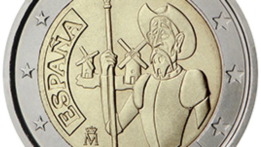 Moneda de dos euros con la imagen de El Quijote