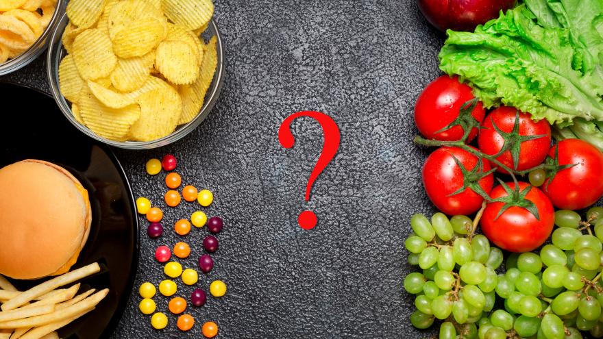 Interrogante con alimentos