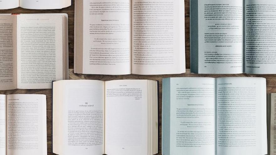 Conjunto de libros, todos abiertos.