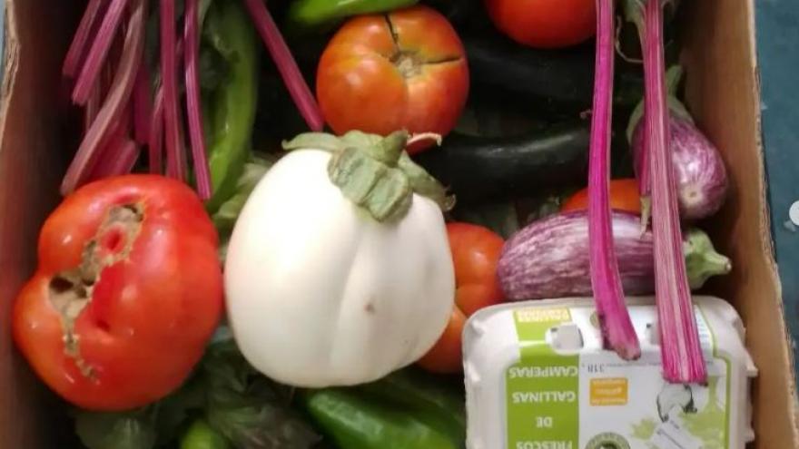Cesta de productos hortícolas y de huevos