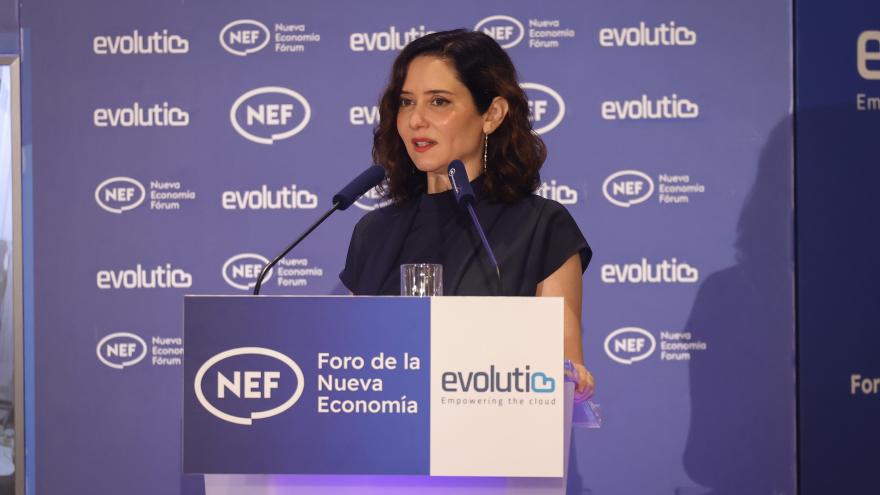 La presidenta Isabel Díaz Ayuso durante el desayuno informativo del Fórum Europa