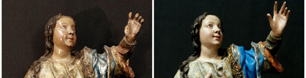 comparativa dos tallas escultóricas de la virgen antes y después de su restauración