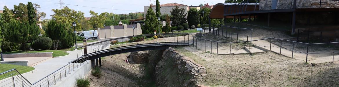 foso de un castillo con muralla de piedra y vegetación