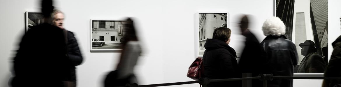 Grupo de gente visitando una exposición de fotografía