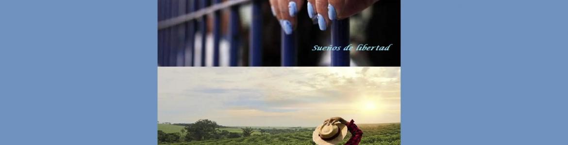 MANOS ENTRE REJAS Y HOMBRE MIRANDO HORIZONTE CAARTEL MUESTRA DE TEATRO