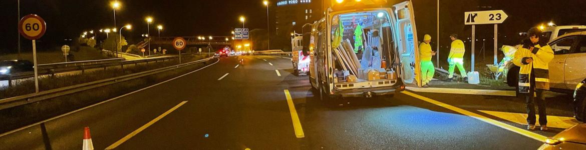 imagen obras tercer carril m-607 noche