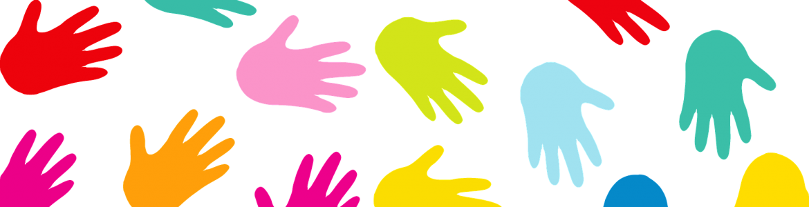 Compensación de desigualdades en educación Huellas de manos con pintura.