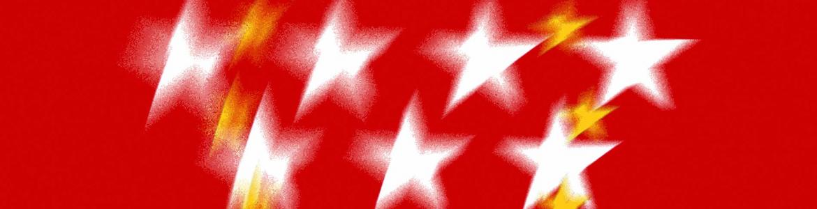 Bandera de la Comunidad de Madrid, que incorpora, además, las estrellas de la bandera de la UE