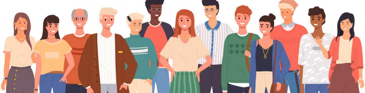 Dibujo de distintos colores de siluetas de varias personas 