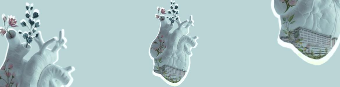 Corazón Ilustración de un corazón del que salen flores por arriba con un fondo gris verdoso