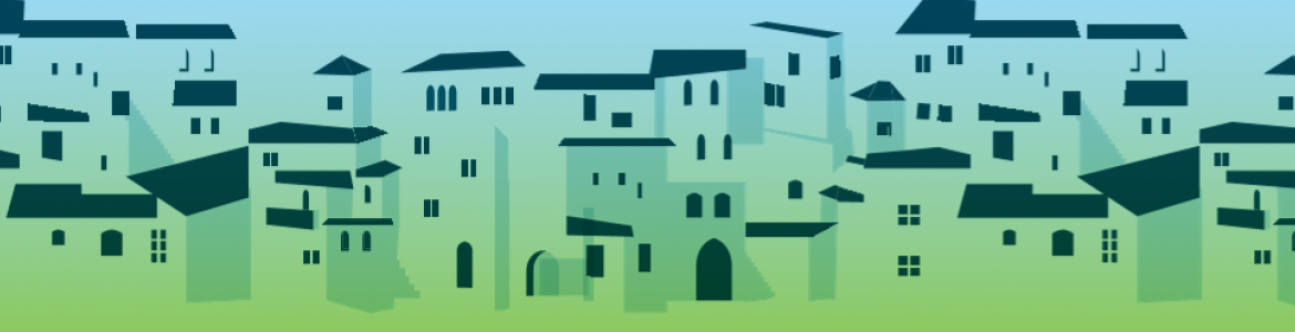 Dibujo de un pueblo en colores verdes