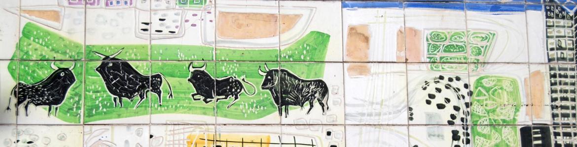 Detalle del mural del Pabellón de la Obra Sindical de Amadeo Gabino y Manuel Suárez Molezún