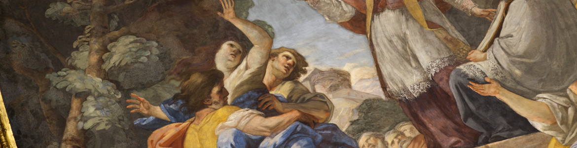 Pinturas murales de la bóveda situada a los pies de la iglesia parroquial de Santa Bárbara Pinturas murales de la bóveda situada a los pies de la iglesia parroquial de Santa Bárbara