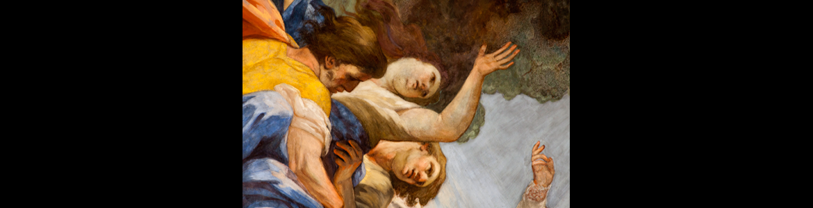 Pinturas murales de la bóveda situada a los pies de la iglesia parroquial de Santa Bárbara
