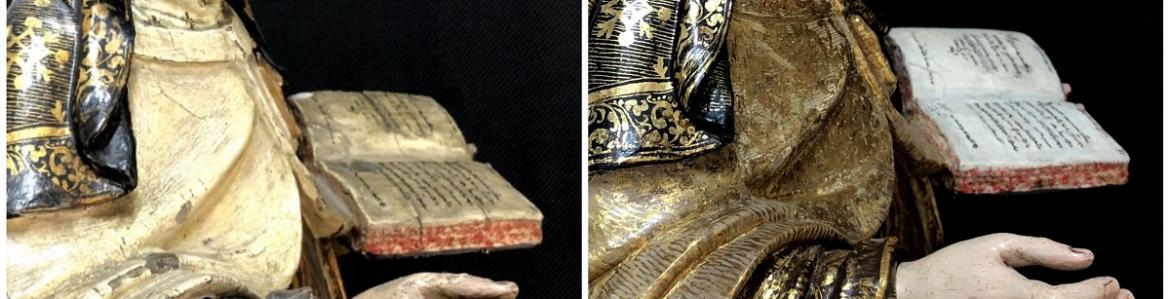 Comparativa de la talla de Santa Teresa de Jesús antes y después de su restauración