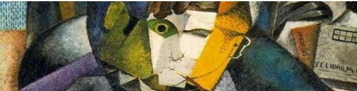 Detalle del retrato de Gómez de la Serna, por Diego Rivera Rostro de Gómez de la Serna, estilo cubista