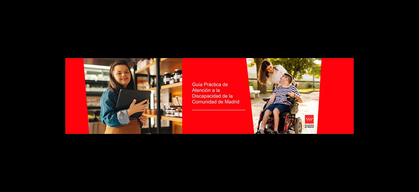 Portada de la Composición que incluye la portada de la "Guía práctica de atención a la discapacidad de la Comunidad de Madrid"