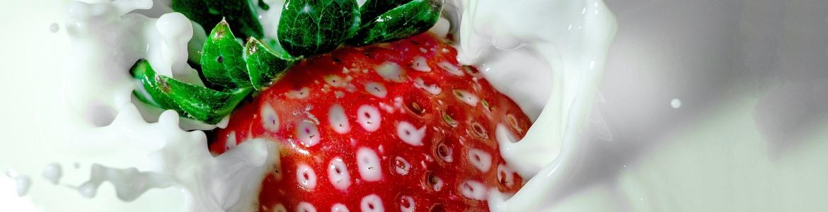 Leche y fresa Imagen de una fresa sumergiéndose en leche