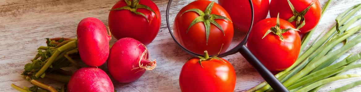 Vegetales y una lupa que los amplia