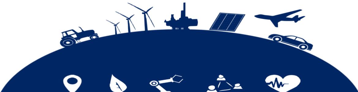 Programa ESA BIC Siluetas de varios tipos de tecnologías sobre una bola del mundo