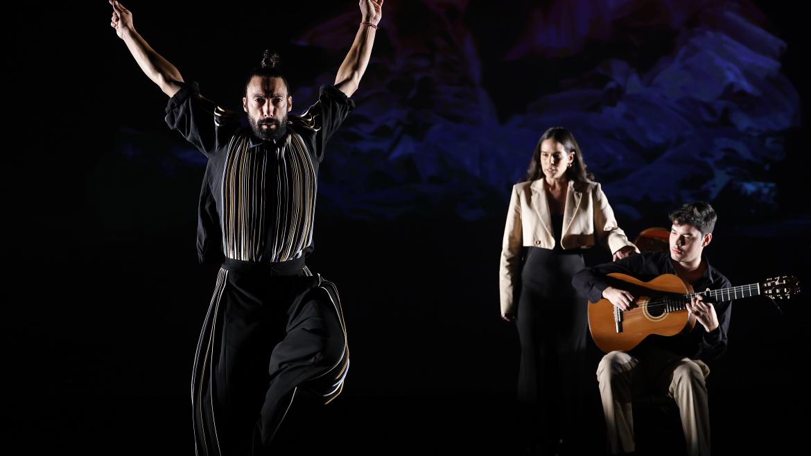 La Comunidad entrega la Medalla Internacional de las Artes 2021 a la Asociación de Tablaos Flamencos de Madrid El bailaor Eduardo Guerrero en plena interpretación