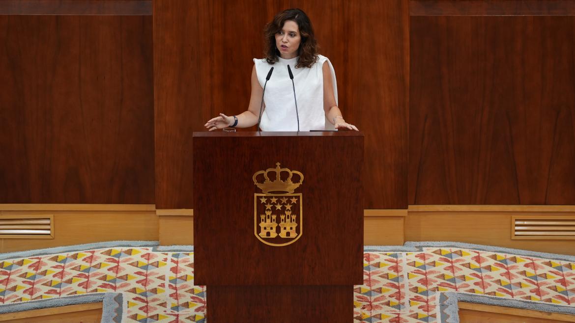 Díaz Ayuso recupera la Dirección General de la Mujer en la Comunidad de Madrid La presidenta durante su intervención