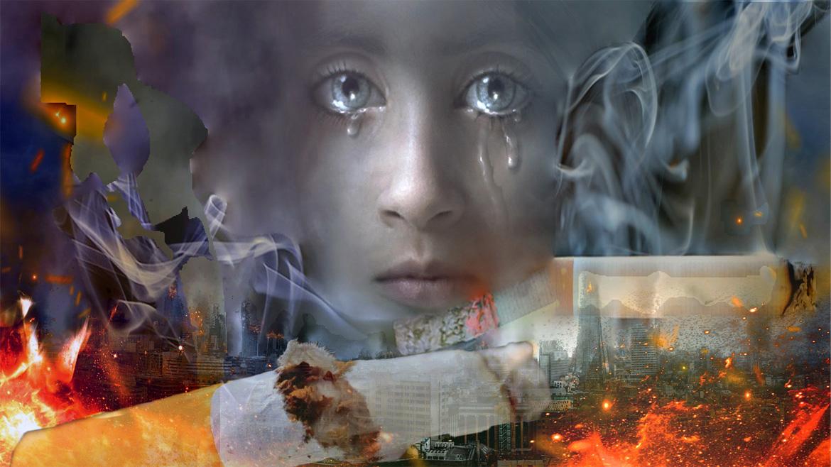 Sin tabaco, mucho mejor Niña llorando ante devastación provocada por el tabaco